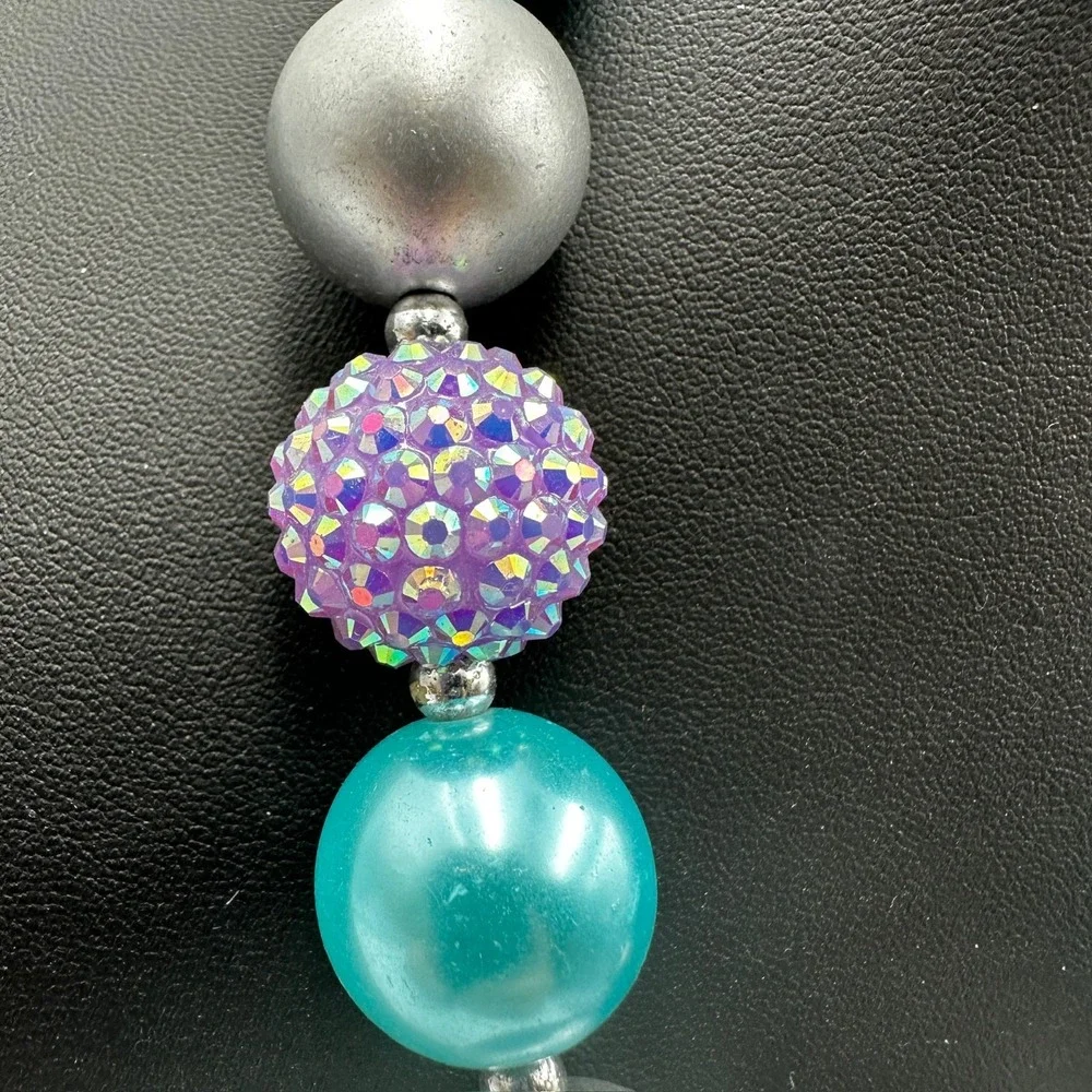 Vintage Chunky Bubblegum Bead Mermaid Tail Necklace Aqua Purple Kid Jewelry Gift